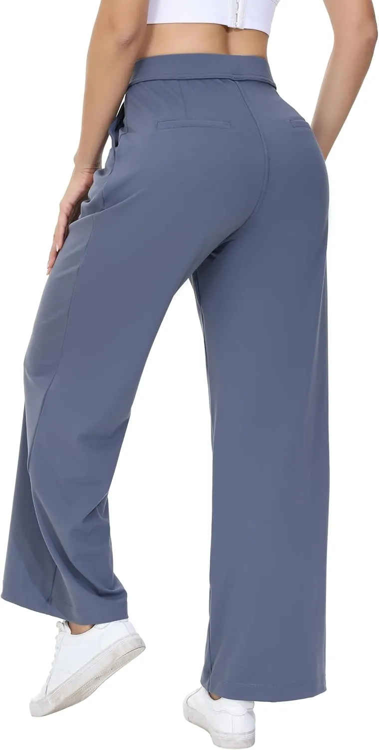 Comfy Dress Pants Women Work Office Business Casual Lounge Straight Leg Trousers with Pockets Yoga Trendy Slacks