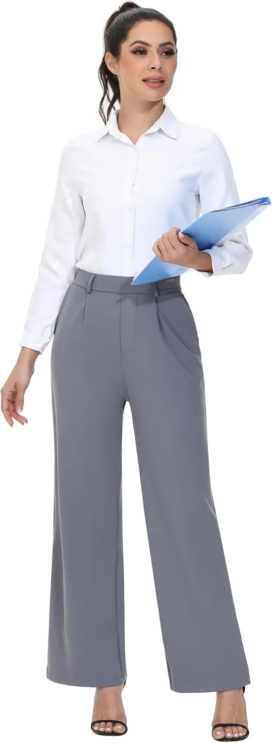 Comfy Dress Pants Women Work Office Business Casual Lounge Straight Leg Trousers with Pockets Yoga Trendy Slacks