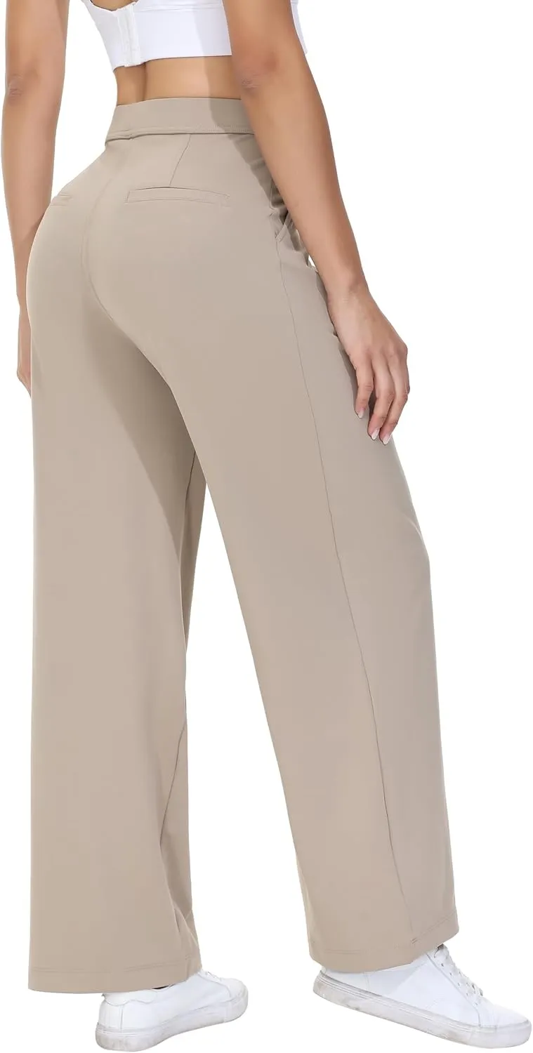 Comfy Dress Pants Women Work Office Business Casual Lounge Straight Leg Trousers with Pockets Yoga Trendy Slacks