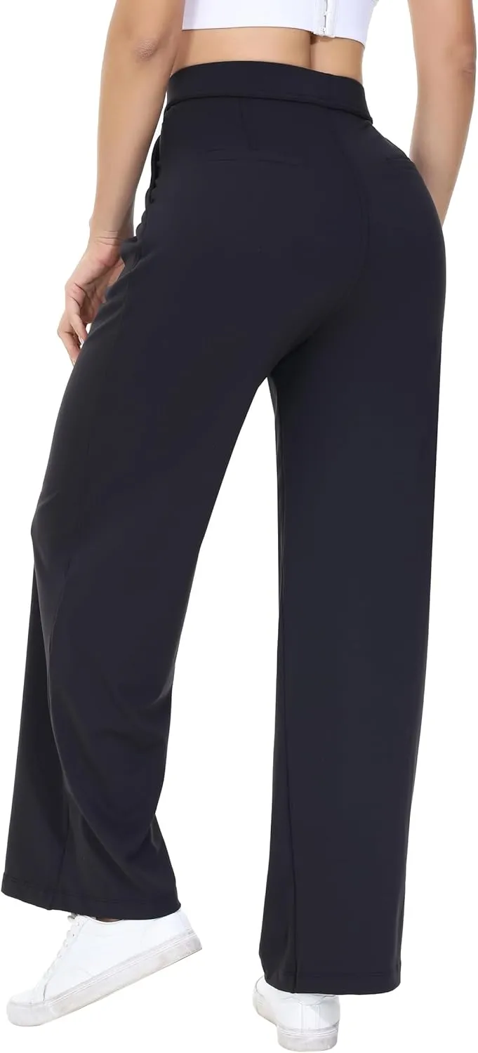 Comfy Dress Pants Women Work Office Business Casual Lounge Straight Leg Trousers with Pockets Yoga Trendy Slacks