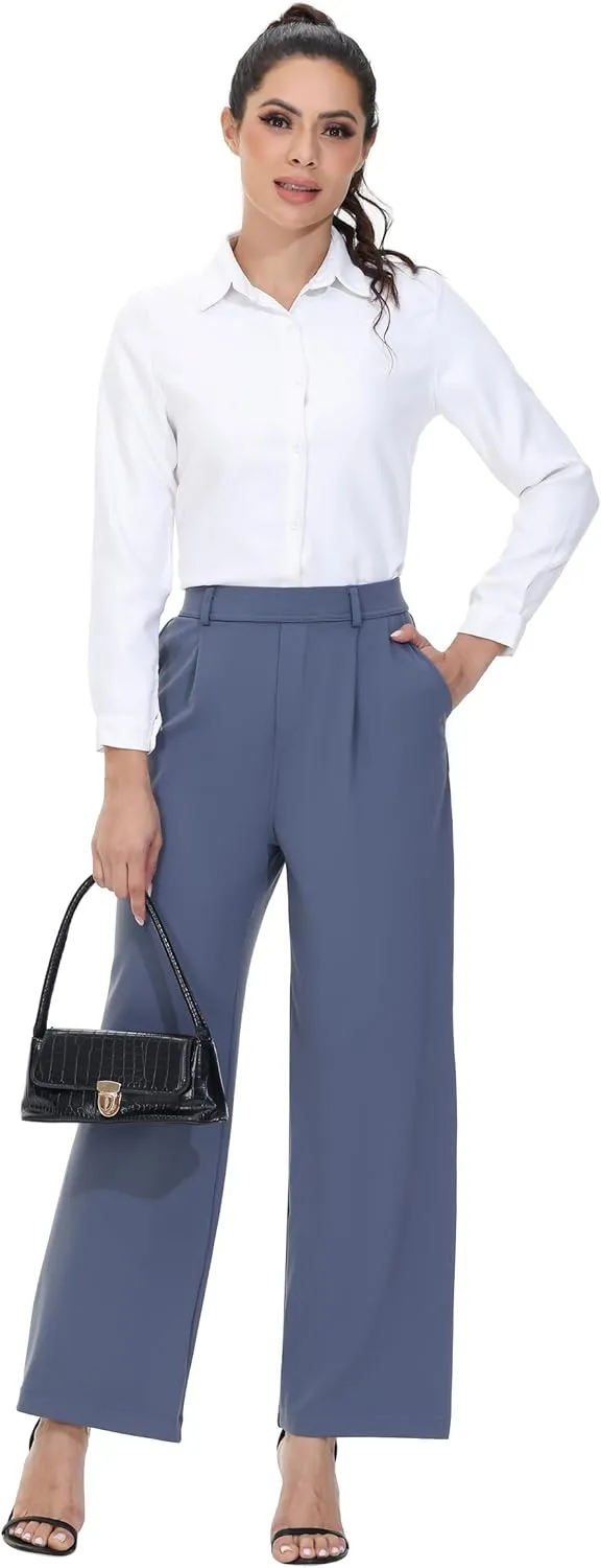 Comfy Dress Pants Women Work Office Business Casual Lounge Straight Leg Trousers with Pockets Yoga Trendy Slacks