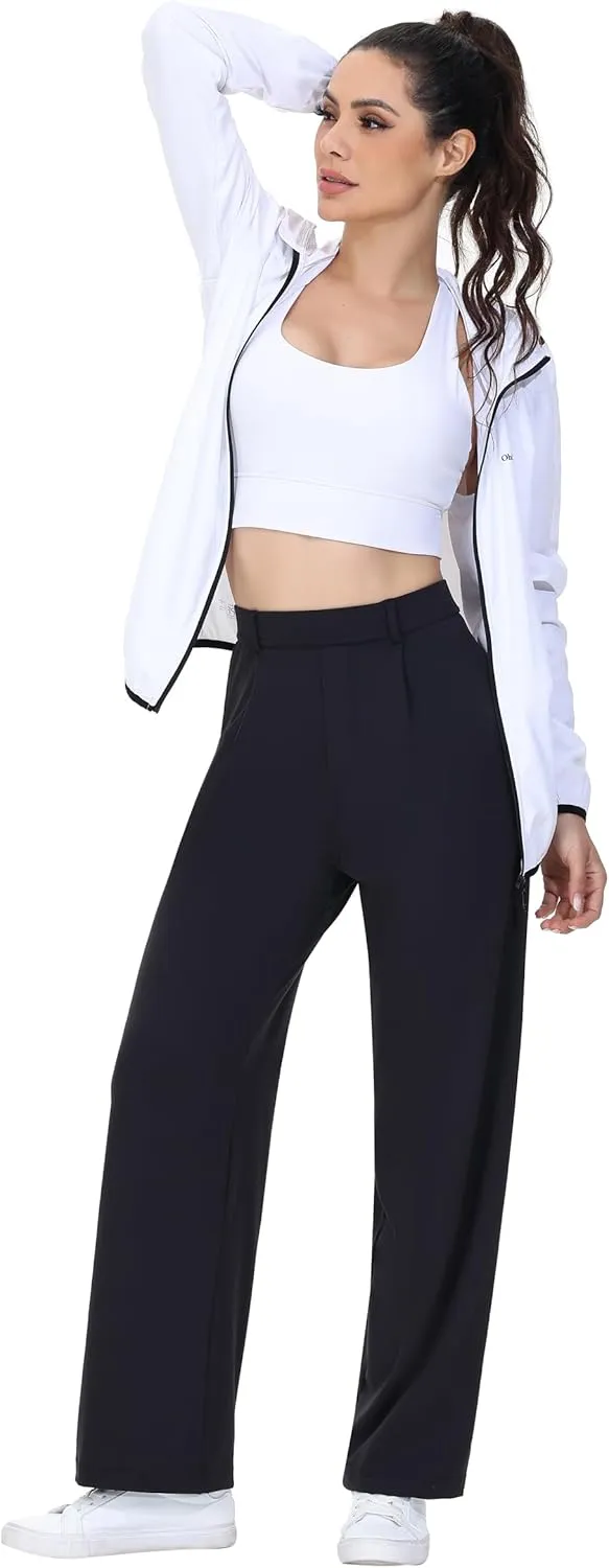 Comfy Dress Pants Women Work Office Business Casual Lounge Straight Leg Trousers with Pockets Yoga Trendy Slacks