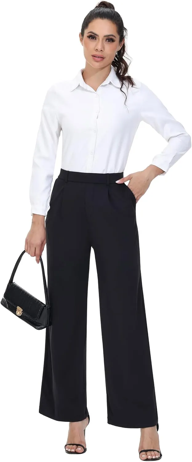 Comfy Dress Pants Women Work Office Business Casual Lounge Straight Leg Trousers with Pockets Yoga Trendy Slacks