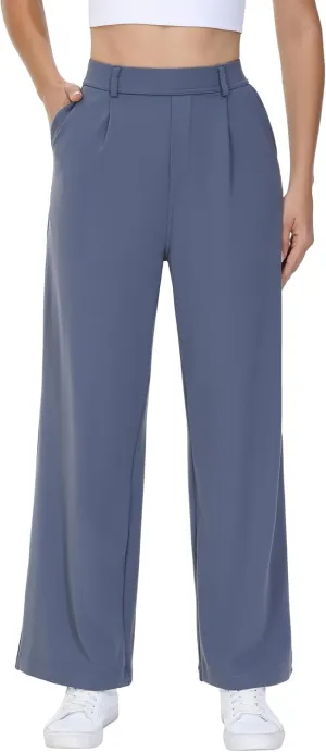 Comfy Dress Pants Women Work Office Business Casual Lounge Straight Leg Trousers with Pockets Yoga Trendy Slacks