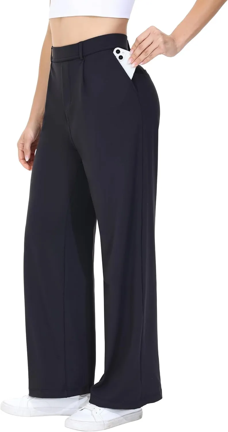 Comfy Dress Pants Women Work Office Business Casual Lounge Straight Leg Trousers with Pockets Yoga Trendy Slacks