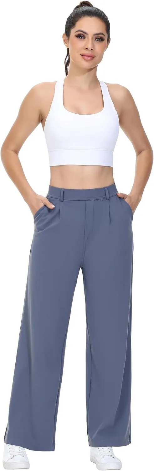Comfy Dress Pants Women Work Office Business Casual Lounge Straight Leg Trousers with Pockets Yoga Trendy Slacks
