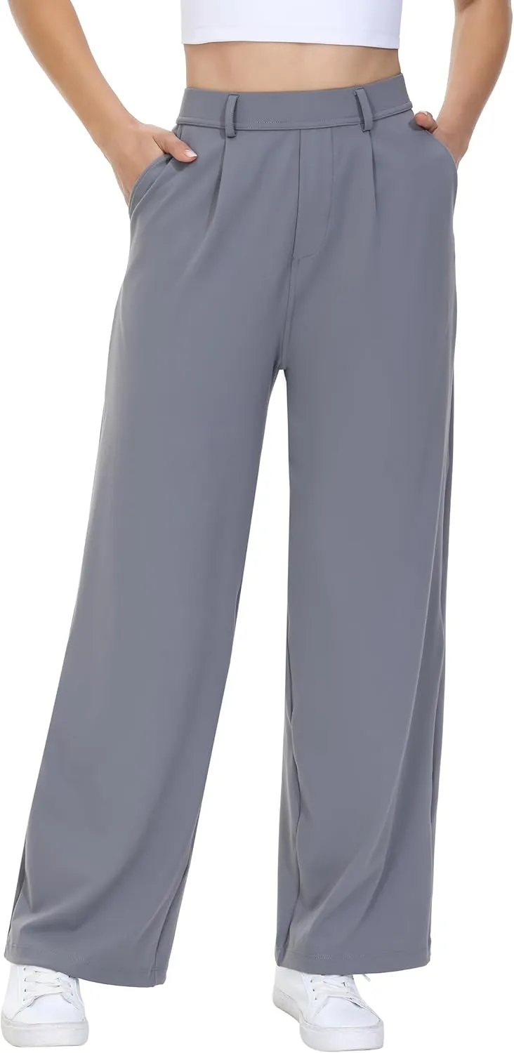 Comfy Dress Pants Women Work Office Business Casual Lounge Straight Leg Trousers with Pockets Yoga Trendy Slacks