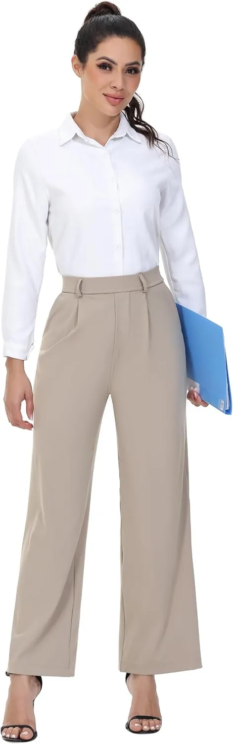 Comfy Dress Pants Women Work Office Business Casual Lounge Straight Leg Trousers with Pockets Yoga Trendy Slacks