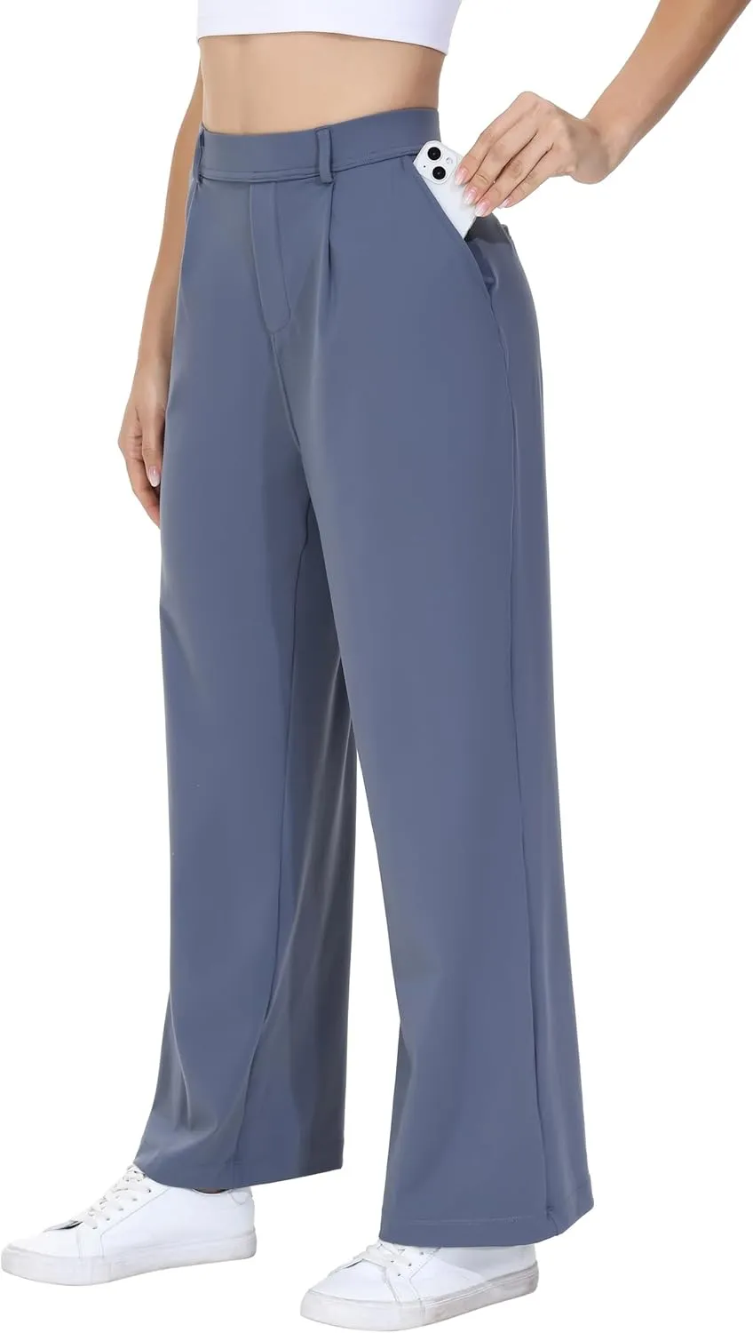 Comfy Dress Pants Women Work Office Business Casual Lounge Straight Leg Trousers with Pockets Yoga Trendy Slacks