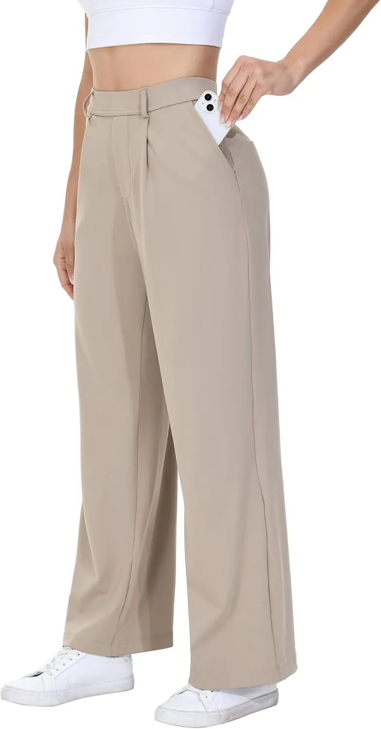 Comfy Dress Pants Women Work Office Business Casual Lounge Straight Leg Trousers with Pockets Yoga Trendy Slacks