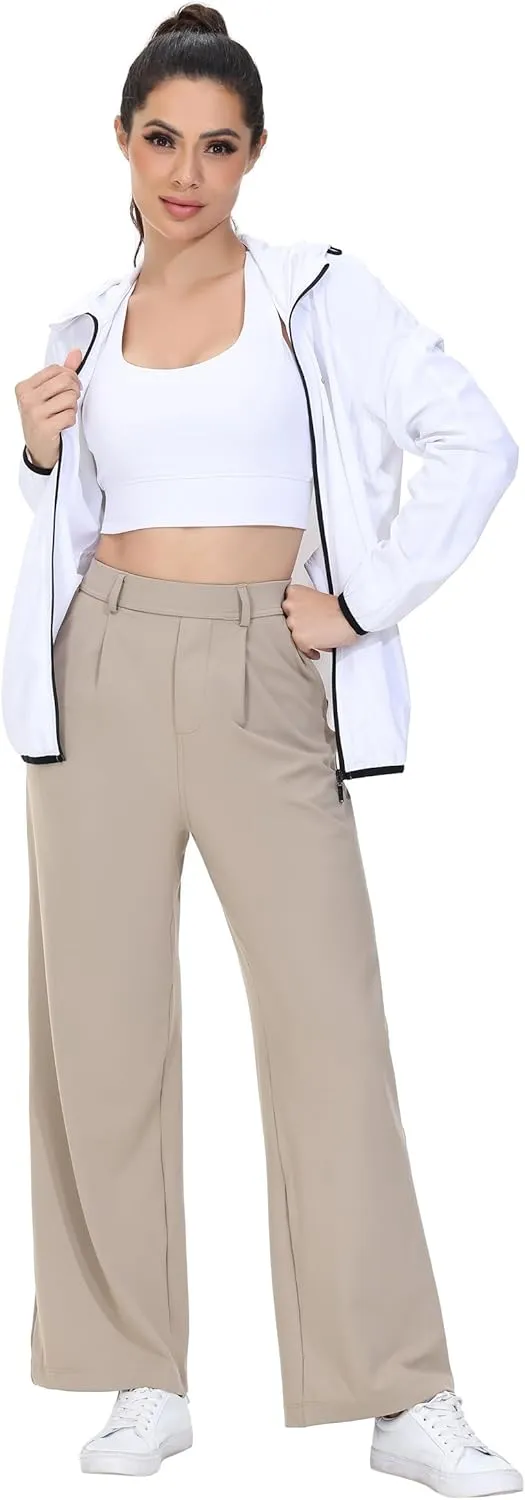 Comfy Dress Pants Women Work Office Business Casual Lounge Straight Leg Trousers with Pockets Yoga Trendy Slacks