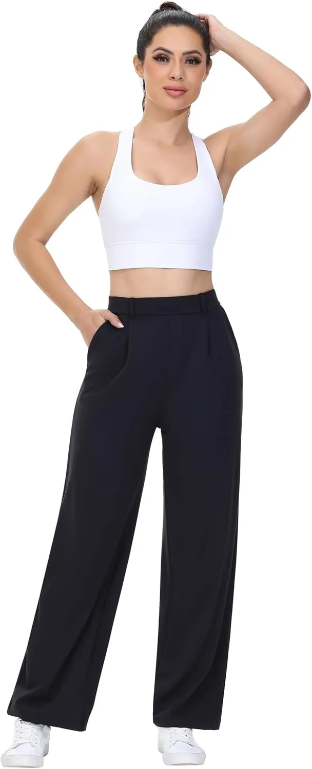 Comfy Dress Pants Women Work Office Business Casual Lounge Straight Leg Trousers with Pockets Yoga Trendy Slacks