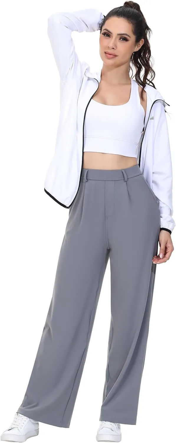Comfy Dress Pants Women Work Office Business Casual Lounge Straight Leg Trousers with Pockets Yoga Trendy Slacks