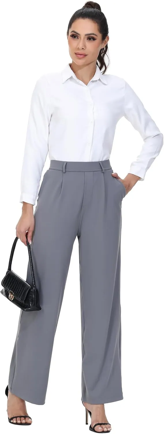 Comfy Dress Pants Women Work Office Business Casual Lounge Straight Leg Trousers with Pockets Yoga Trendy Slacks