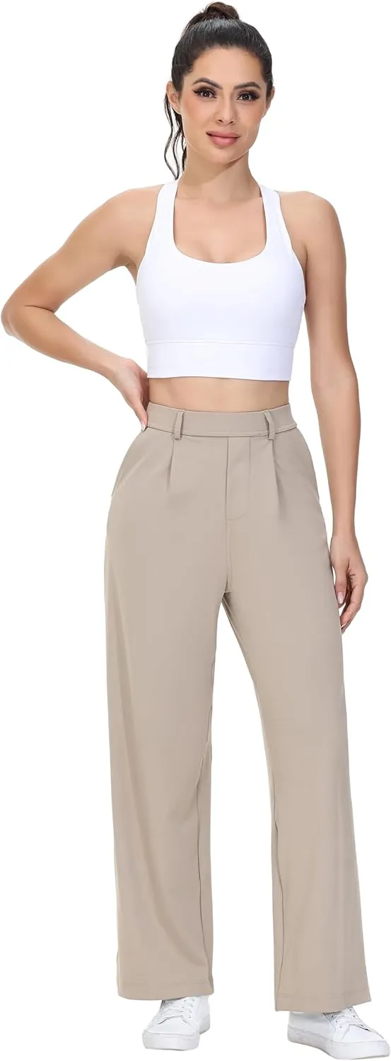 Comfy Dress Pants Women Work Office Business Casual Lounge Straight Leg Trousers with Pockets Yoga Trendy Slacks