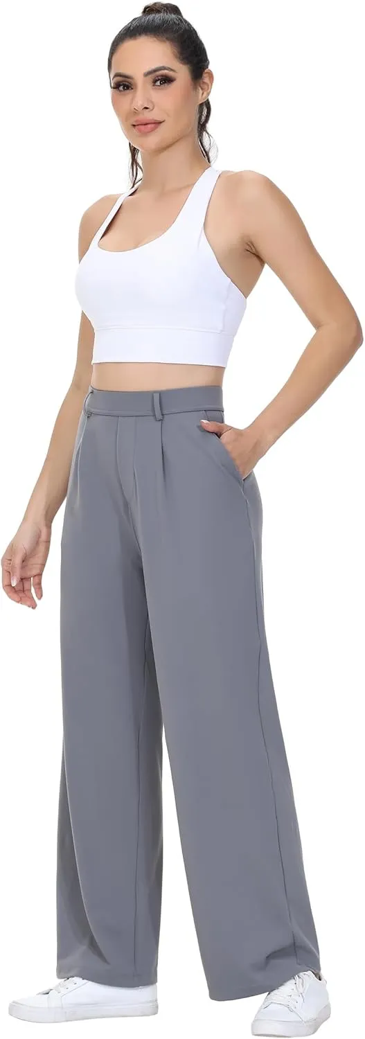 Comfy Dress Pants Women Work Office Business Casual Lounge Straight Leg Trousers with Pockets Yoga Trendy Slacks