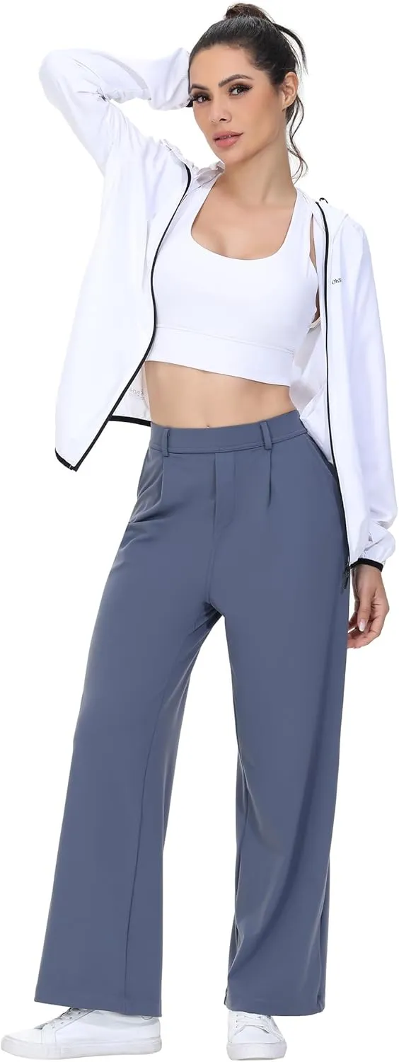 Comfy Dress Pants Women Work Office Business Casual Lounge Straight Leg Trousers with Pockets Yoga Trendy Slacks