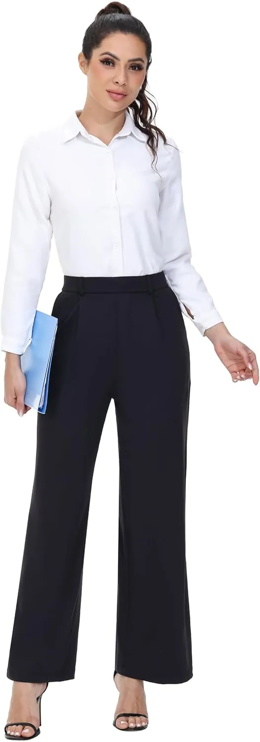 Comfy Dress Pants Women Work Office Business Casual Lounge Straight Leg Trousers with Pockets Yoga Trendy Slacks