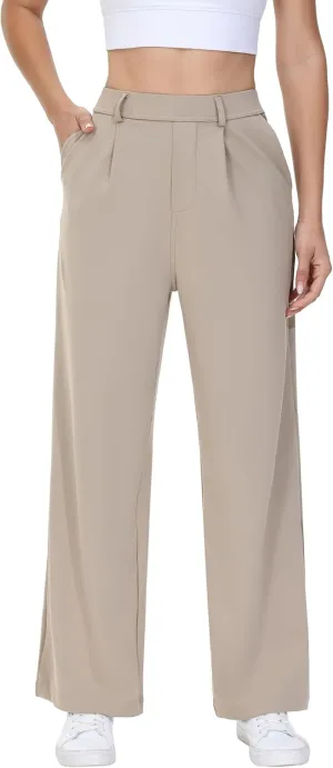 Comfy Dress Pants Women Work Office Business Casual Lounge Straight Leg Trousers with Pockets Yoga Trendy Slacks