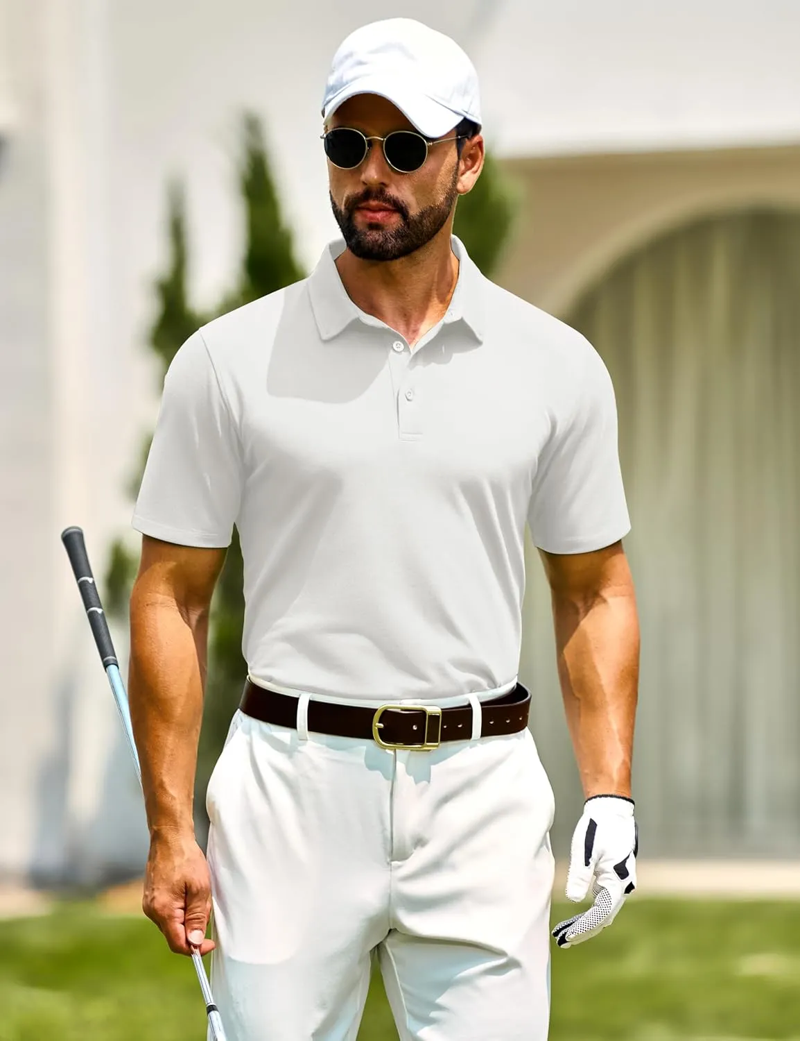 Cotrasen Men's Polo Shirts Short Sleeve Soft Cotton Pique T-Shirts 3 Buttons Classic Fit Casual Performance Golf Shirts