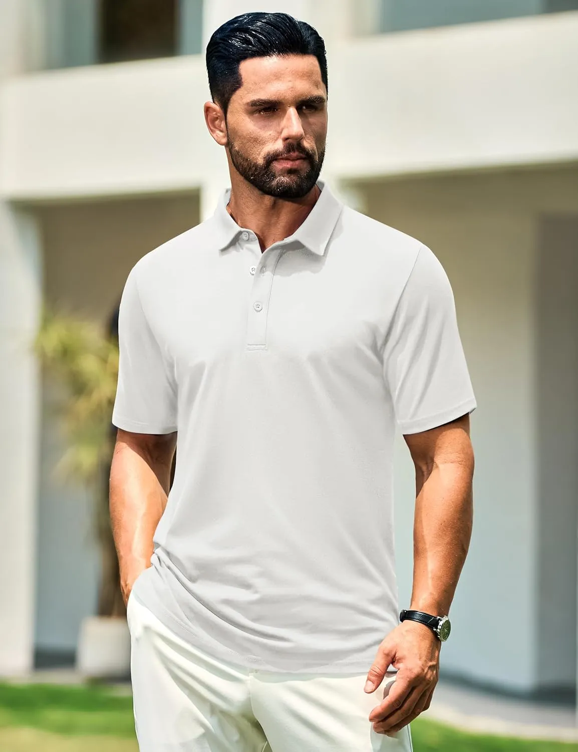 Cotrasen Men's Polo Shirts Short Sleeve Soft Cotton Pique T-Shirts 3 Buttons Classic Fit Casual Performance Golf Shirts