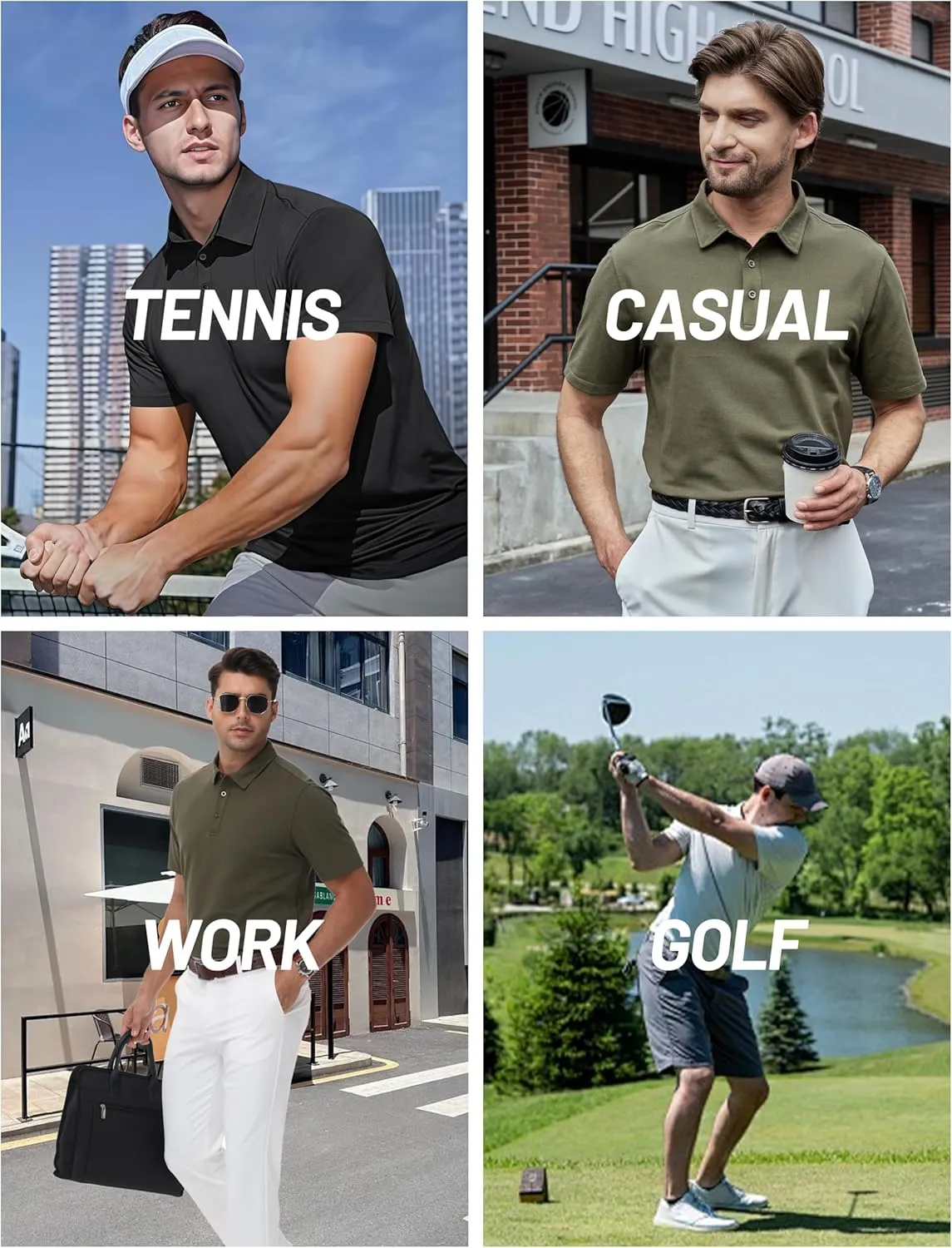 Cotrasen Men's Polo Shirts Short Sleeve Soft Cotton Pique T-Shirts 3 Buttons Classic Fit Casual Performance Golf Shirts