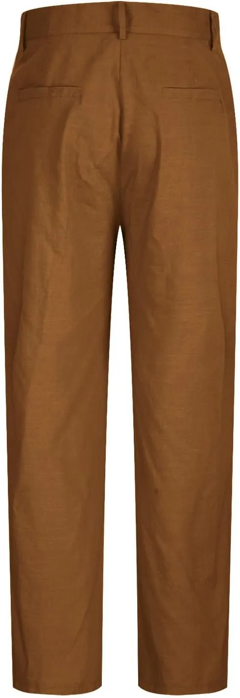 Cotton Linen Pants Men Straight Leg Pleated Work Dress Pants Casual Wide Leg Pants Loose Fit Leisure Chino Trousers