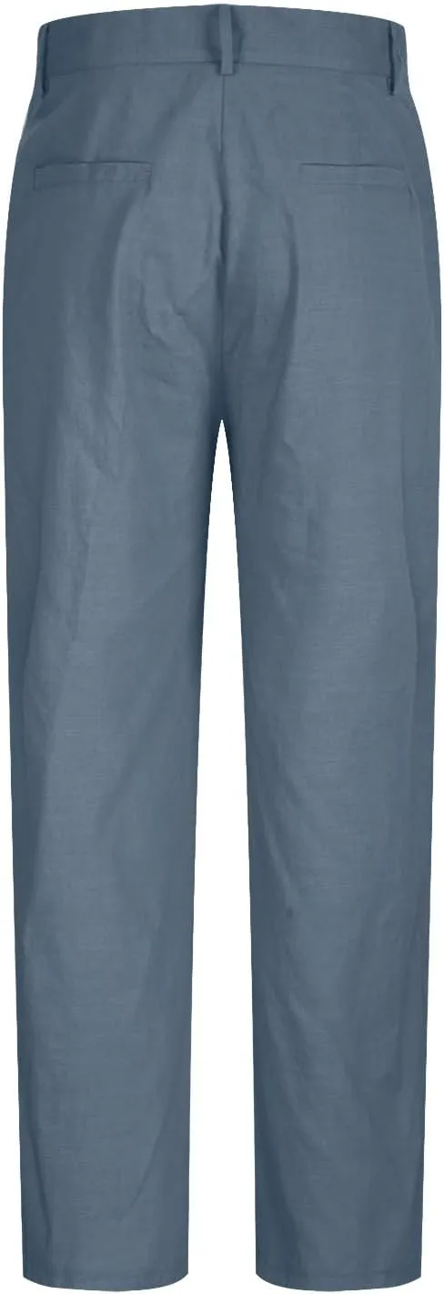Cotton Linen Pants Men Straight Leg Pleated Work Dress Pants Casual Wide Leg Pants Loose Fit Leisure Chino Trousers