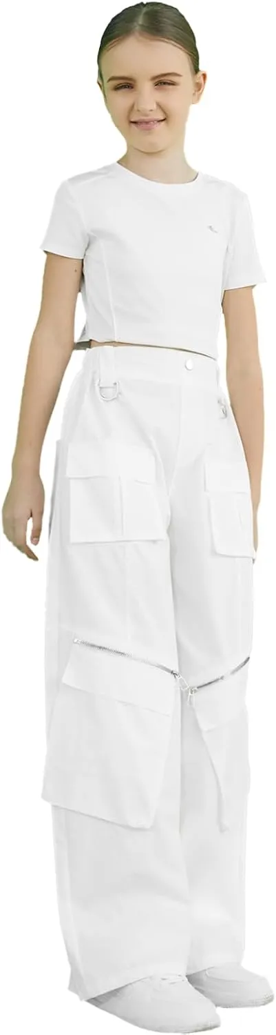 Cromoncent Girl's & Women's Baggy Cargo Pnats Multi Pockets with Zippers, 6 Years-Women XXL