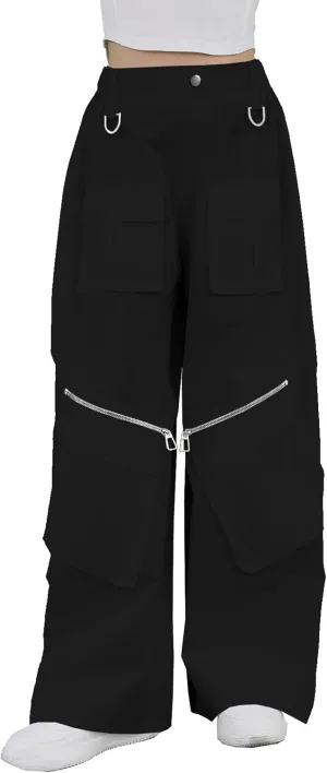 Cromoncent Girl's & Women's Baggy Cargo Pnats Multi Pockets with Zippers, 6 Years-Women XXL