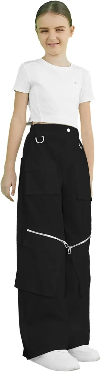 Cromoncent Girl's & Women's Baggy Cargo Pnats Multi Pockets with Zippers, 6 Years-Women XXL