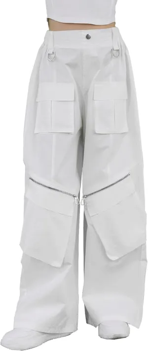 Cromoncent Girl's & Women's Baggy Cargo Pnats Multi Pockets with Zippers, 6 Years-Women XXL