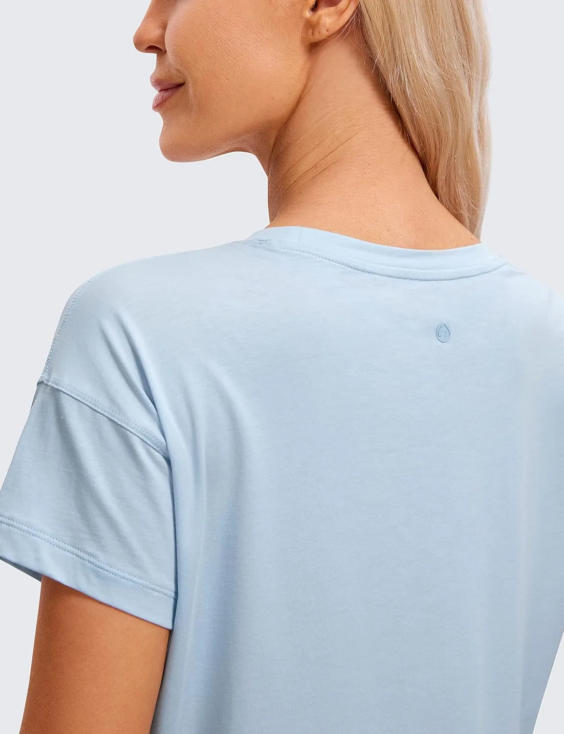 CRZ YOGA Women's Pima Cotton Workout Short Sleeve Shirts Loose Athletic Crop Tops Gym Casual Cropped T-Shirt