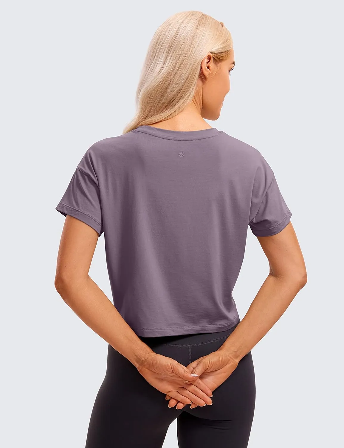 CRZ YOGA Women's Pima Cotton Workout Short Sleeve Shirts Loose Athletic Crop Tops Gym Casual Cropped T-Shirt