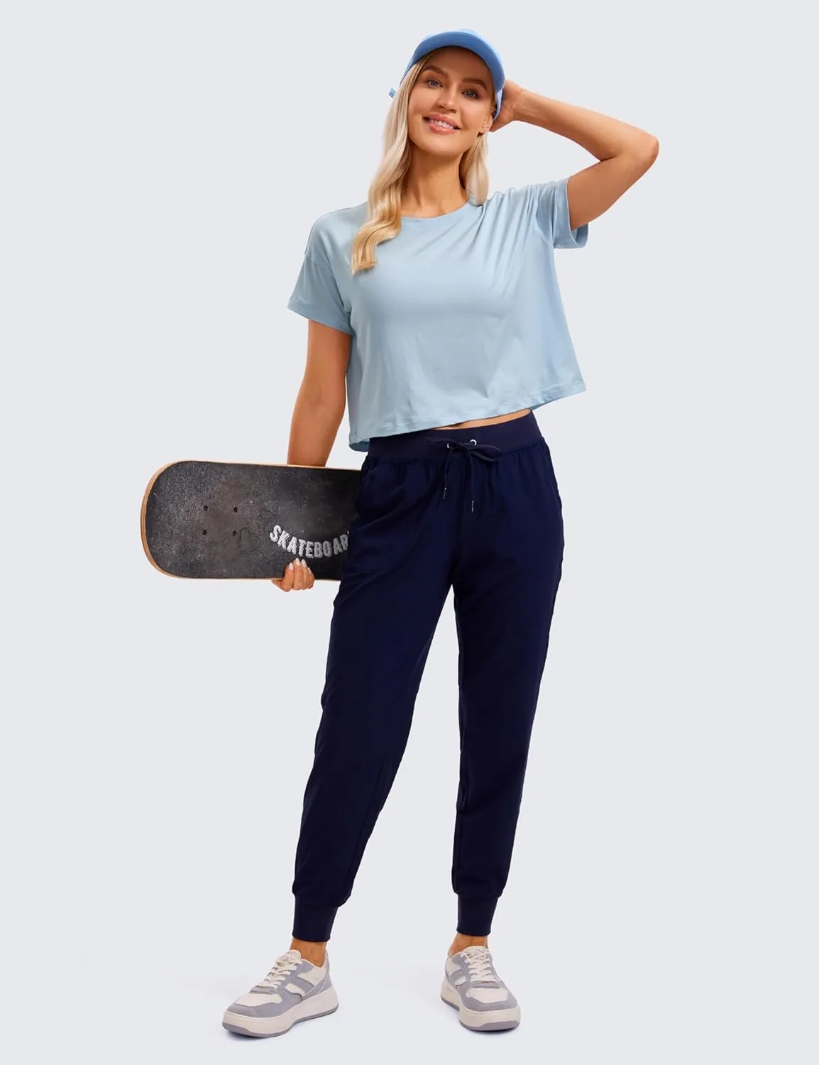 CRZ YOGA Women's Pima Cotton Workout Short Sleeve Shirts Loose Athletic Crop Tops Gym Casual Cropped T-Shirt