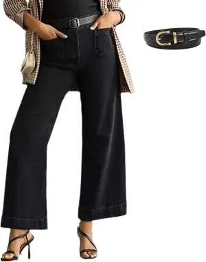 Curvachic Jeans, Oprah's Favorite Jeans Pants,CurvaChic Tummy High Waisted Control Cropped Wide-Leg Jeans
