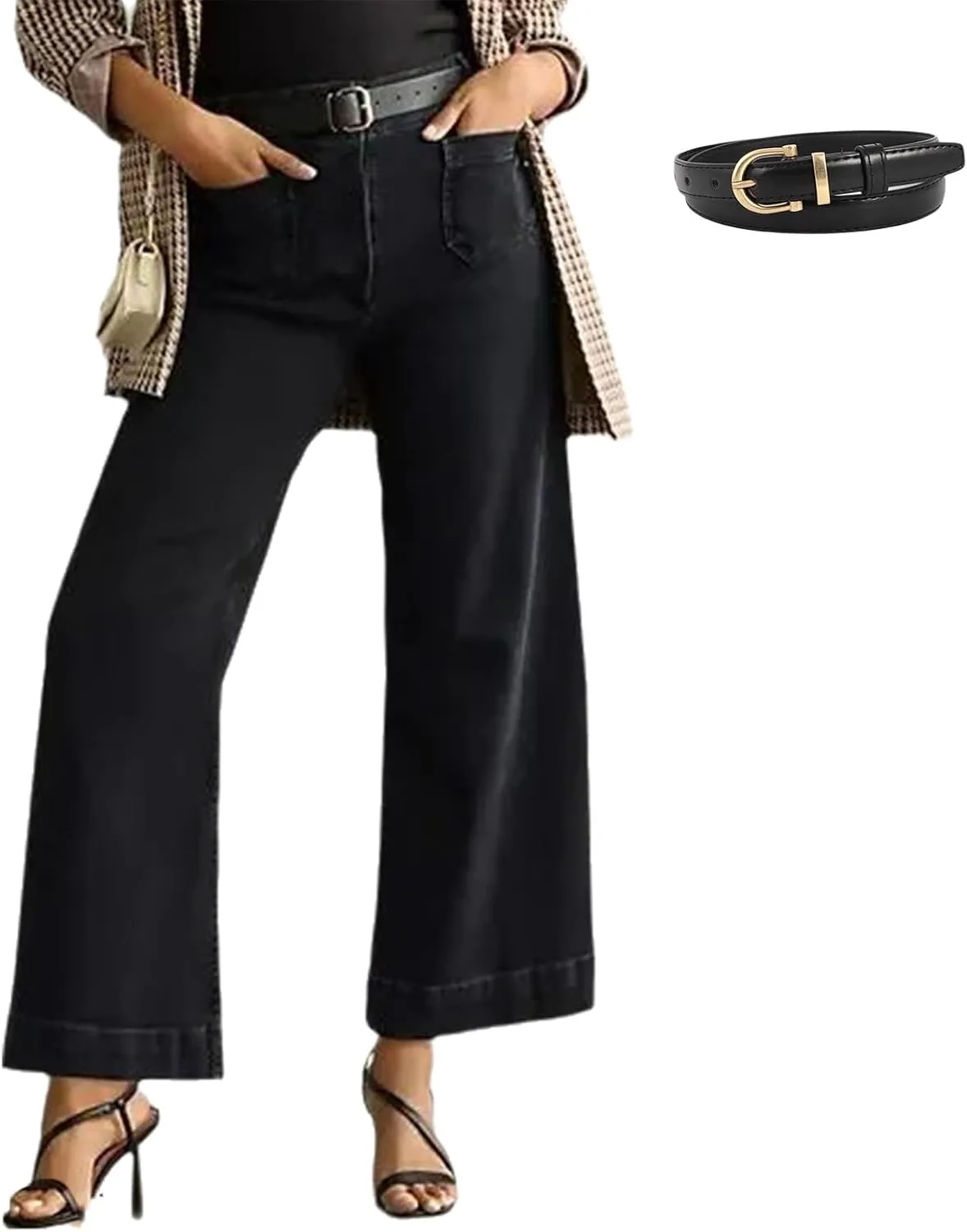 Curvachic Jeans, Oprah's Favorite Jeans Pants,CurvaChic Tummy High Waisted Control Cropped Wide-Leg Jeans