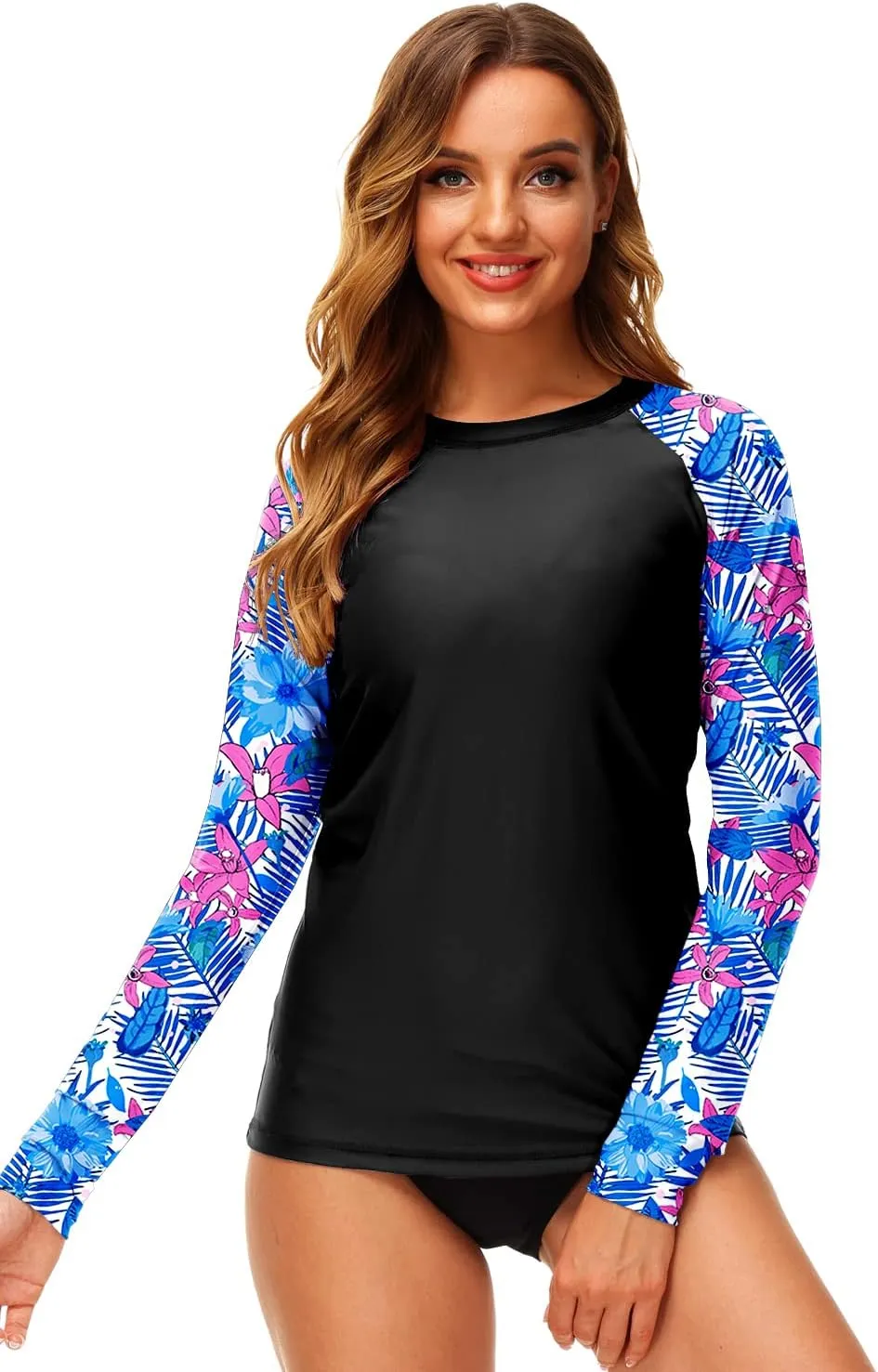 Deerose Women UPF 50  Rash Guard Printed Swim Shirts Surf Swimwear Top