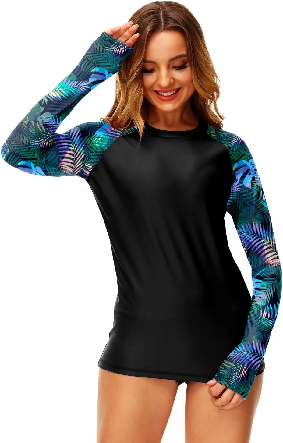 Deerose Women UPF 50  Rash Guard Printed Swim Shirts Surf Swimwear Top