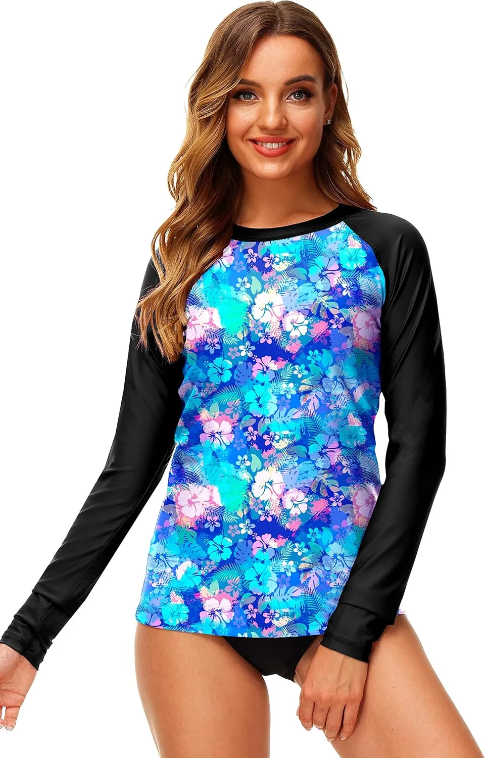Deerose Women UPF 50  Rash Guard Printed Swim Shirts Surf Swimwear Top