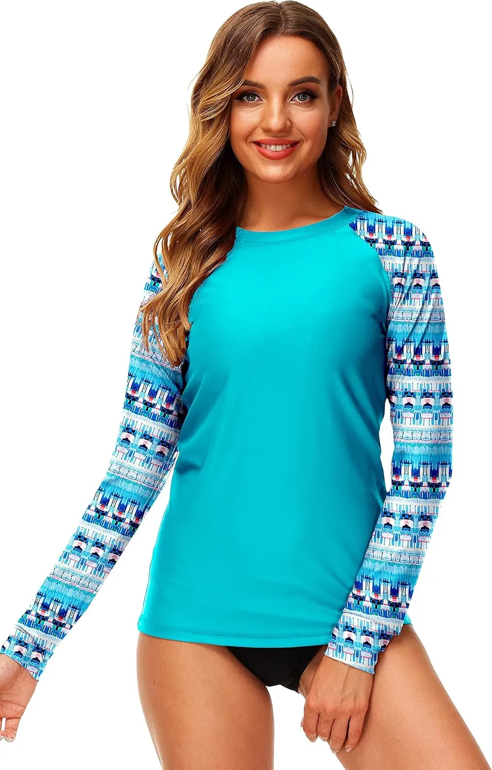 Deerose Women UPF 50  Rash Guard Printed Swim Shirts Surf Swimwear Top