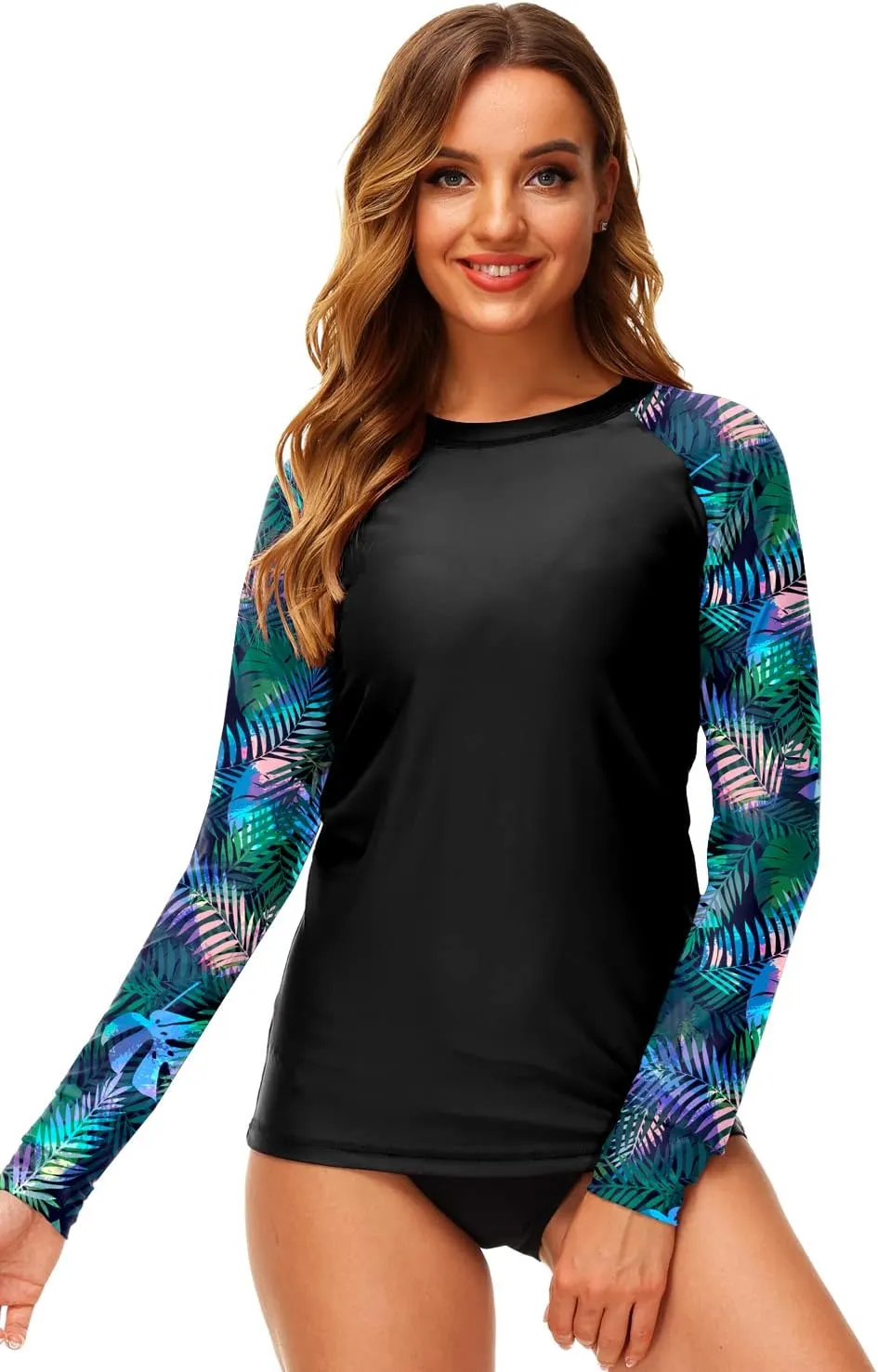 Deerose Women UPF 50  Rash Guard Printed Swim Shirts Surf Swimwear Top