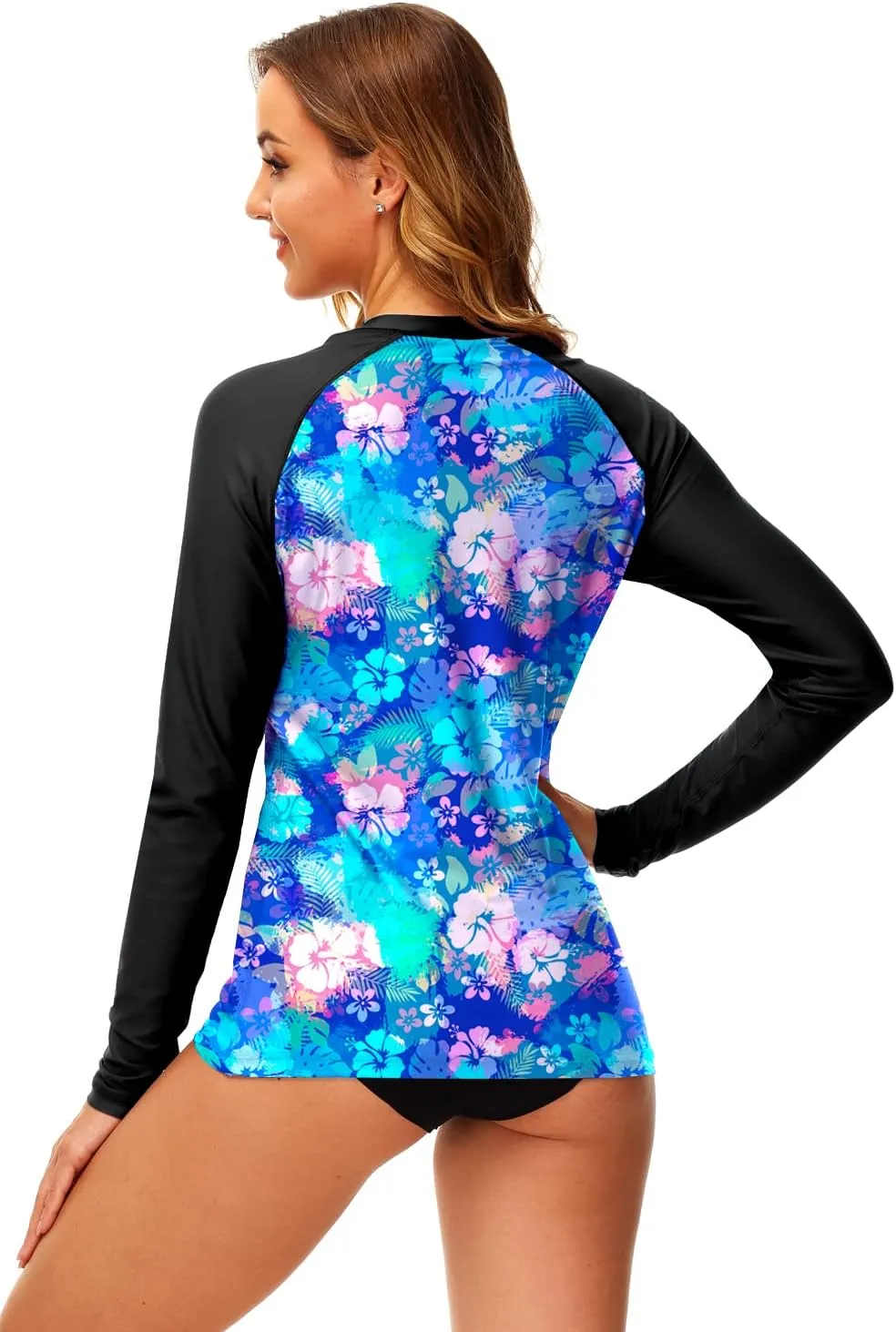 Deerose Women UPF 50  Rash Guard Printed Swim Shirts Surf Swimwear Top