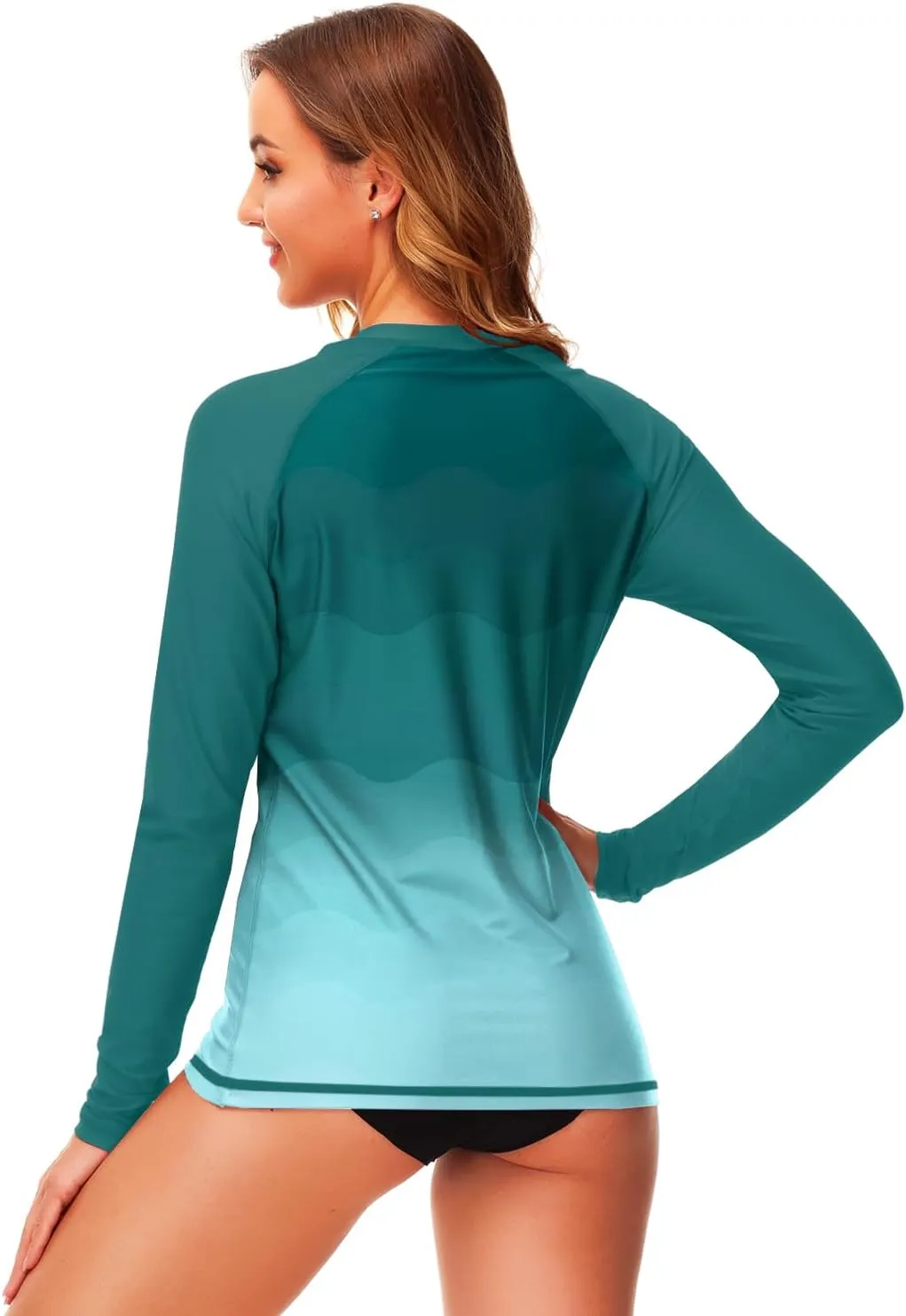 Deerose Womens Gradient Rash Guard UPF 50  Swim Shirts Surfing Top with Thumb Hole