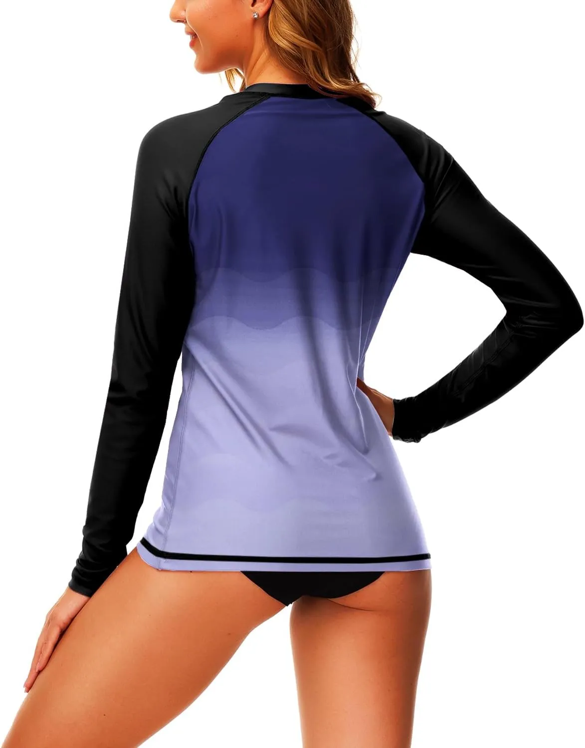 Deerose Womens Gradient Rash Guard UPF 50  Swim Shirts Surfing Top with Thumb Hole
