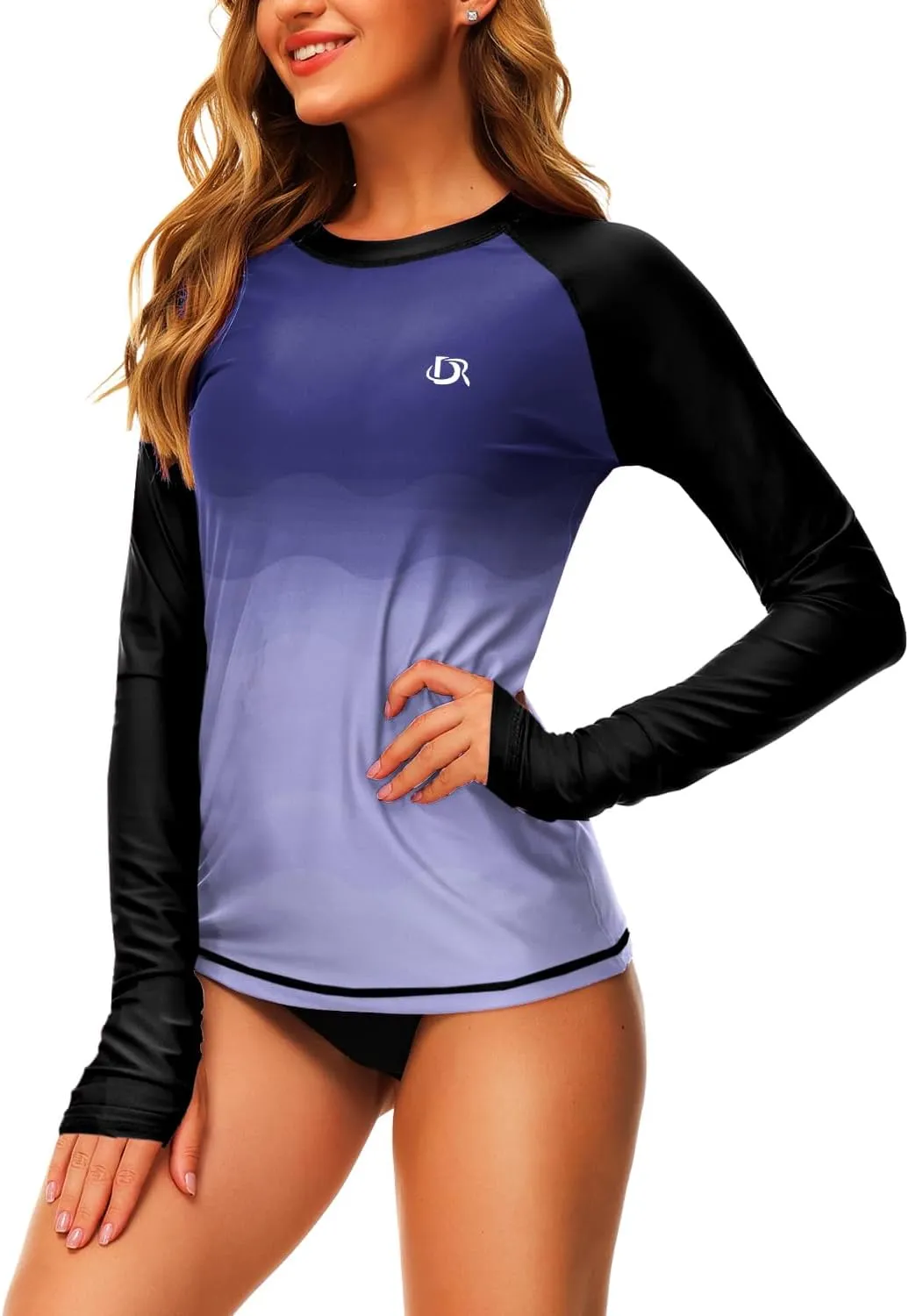 Deerose Womens Gradient Rash Guard UPF 50  Swim Shirts Surfing Top with Thumb Hole