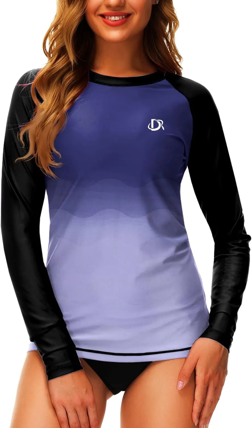 Deerose Womens Gradient Rash Guard UPF 50  Swim Shirts Surfing Top with Thumb Hole