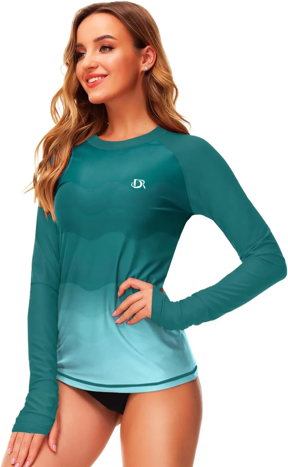 Deerose Womens Gradient Rash Guard UPF 50  Swim Shirts Surfing Top with Thumb Hole