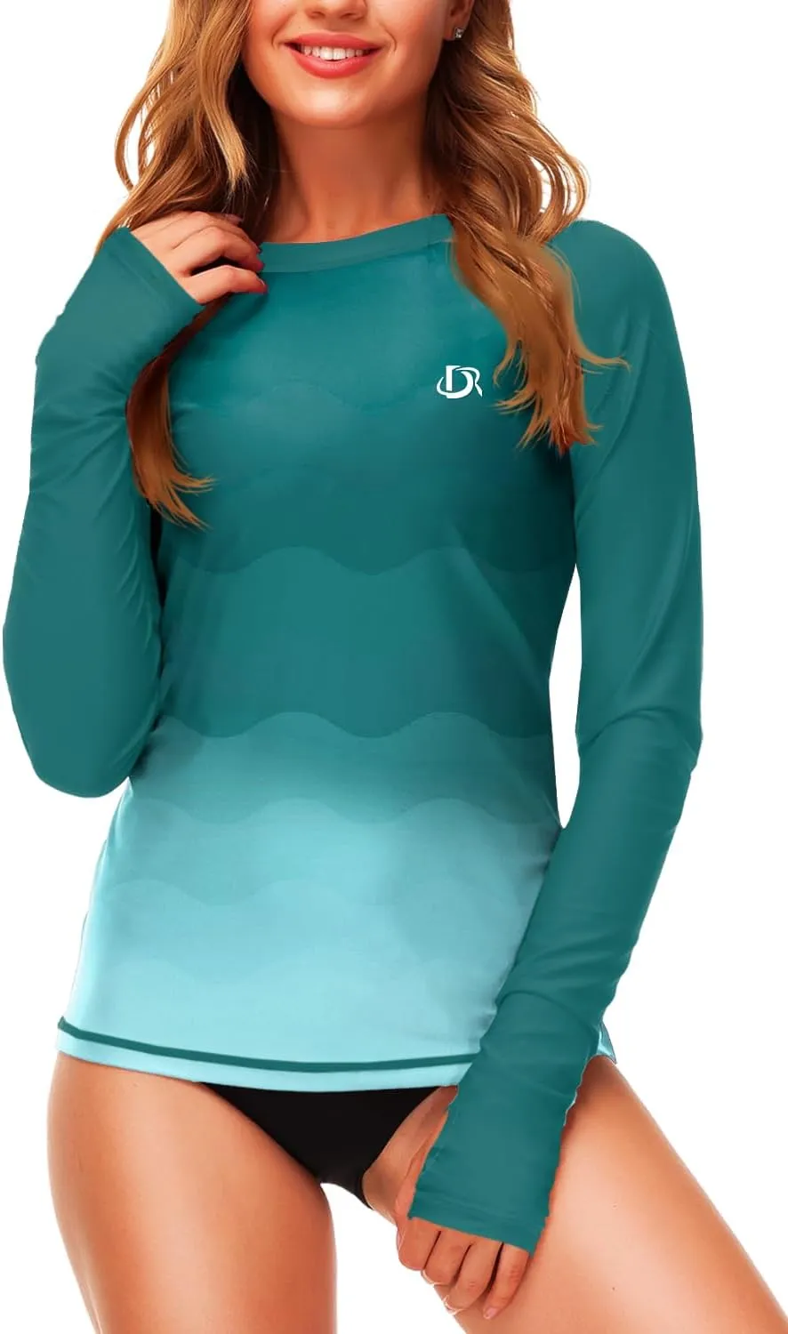 Deerose Womens Gradient Rash Guard UPF 50  Swim Shirts Surfing Top with Thumb Hole