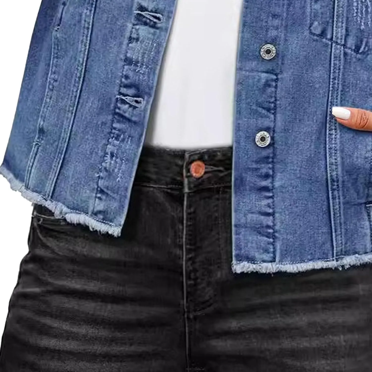 Denim Jacket For Women Casual Distressed Frayed Hem Denim Jackets Cropped Soft Trendy Lightweight Denim Outfit Coat